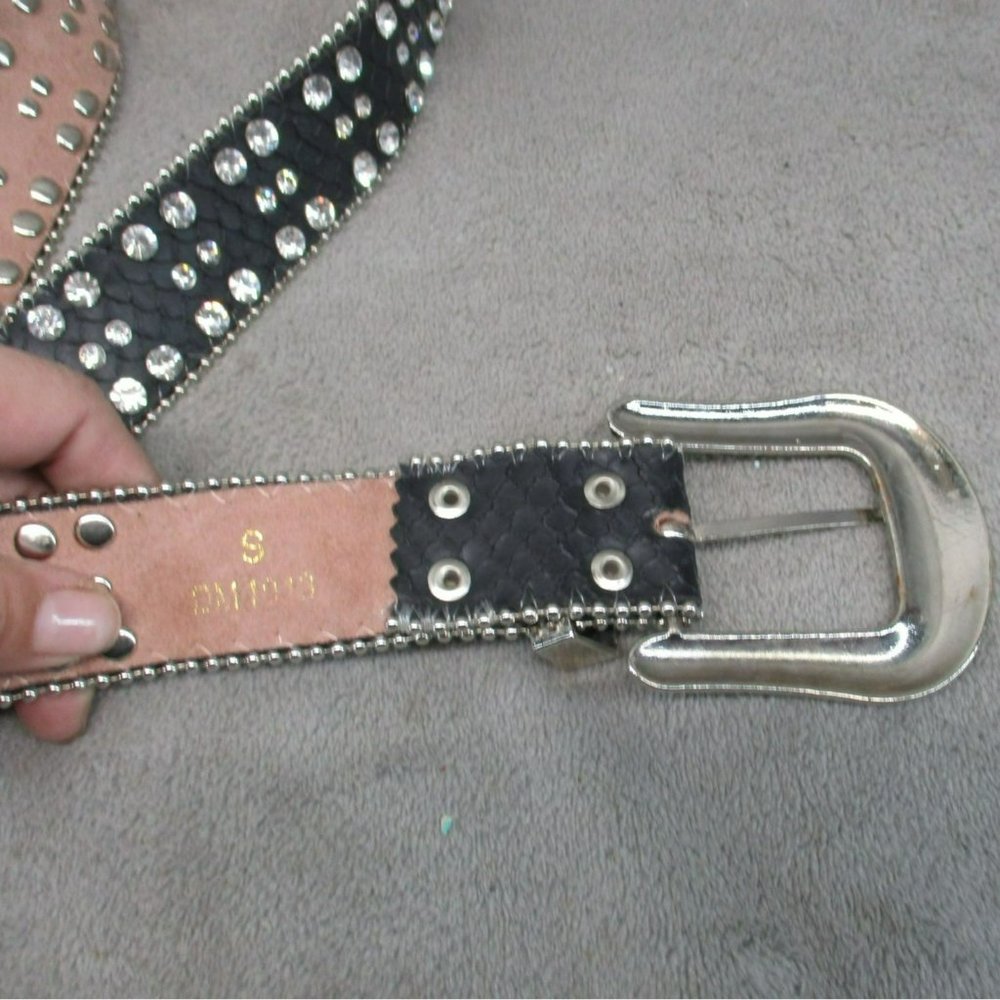 Belt Womens Small Black Rhinestone Studded Western - Picture 5 of 10